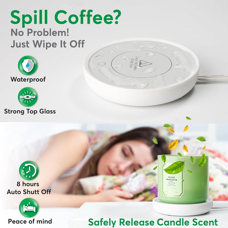 BULK PARADISE Coffee Mug Warmer with Auto Shut-Off – Compact 17W Cup Warmer for Desk with Gravity Switch – Electric Candle Warmer Plate for Jar Candles – Keeps Coffee, Tea & Drinks Warm – Safe & Durable (White) - Image 3